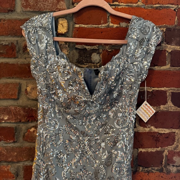 Elegant Powder Blue and Silver Sequin Gown - Picture 12 of 17